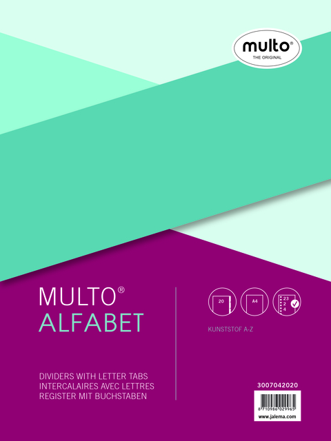 Tabbladen Multo A4 23-gaats 20-delig A-Z grijs Tabbladen Multo A4 23-gaats 20-delig A-Z grijs