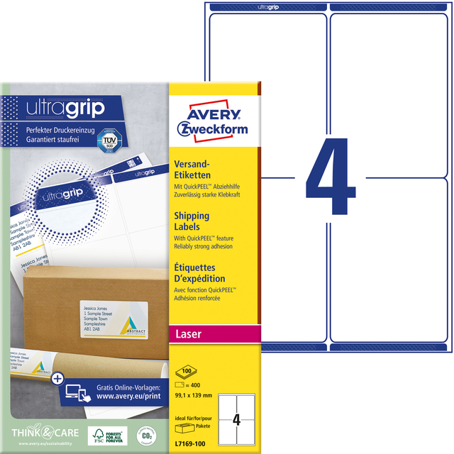 Etiket Avery L7169-100 99.1x139mm 400stuks wit