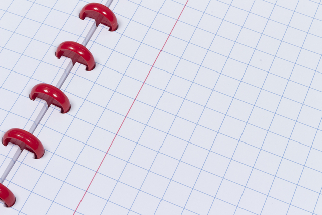 ringbinder, notebook, grid paper, red rings, spiral binding