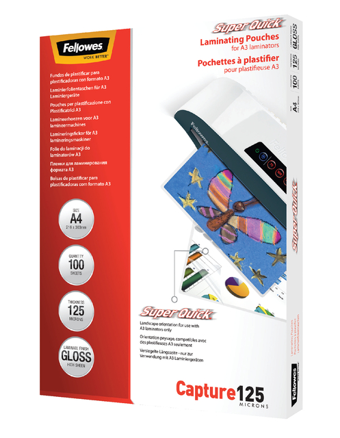 Lamineerhoes Fellowes A4 Superquick 2x125micron 100 stuks Lamineerhoes Fellowes A4 Superquick 2x125micron 100 stuks