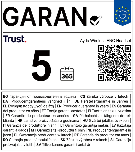 draadloze headset, ENC-ruisonderdrukking, 5 jaar garantie