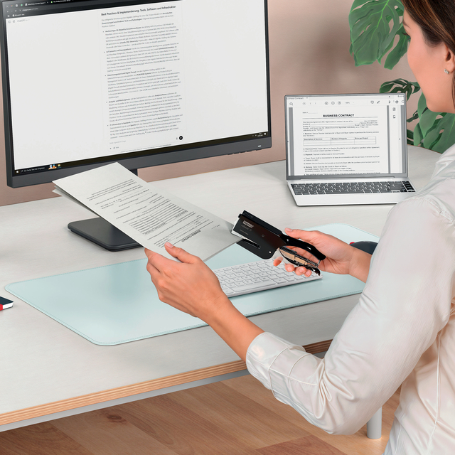 document scanner, desk setup, monitor, laptop, glasses