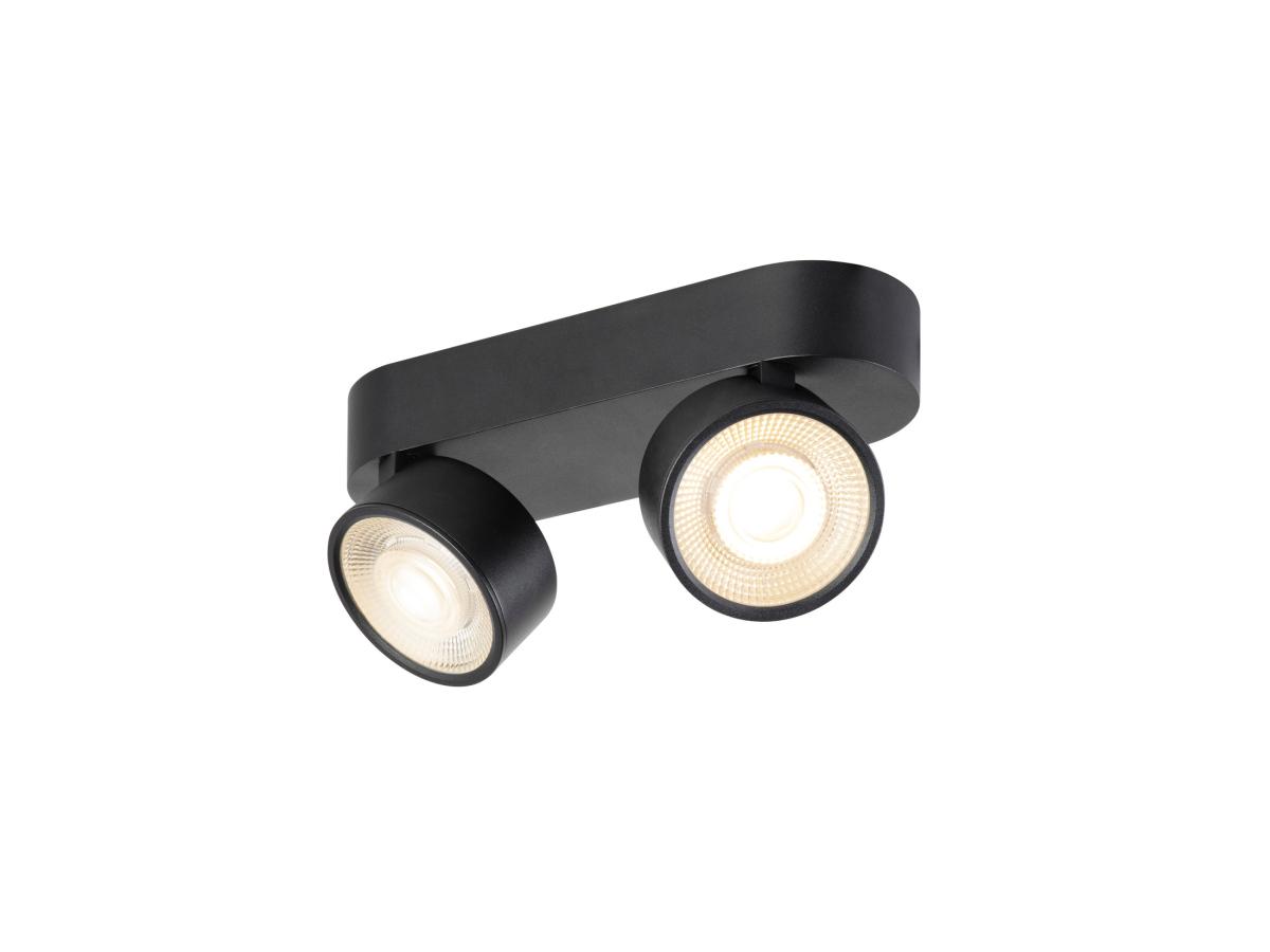 plafondlamp, dubbel spot, zwart, LED, kristallen lens