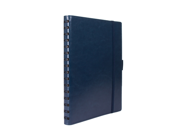 notitieboek, spiraleband, leren kaft, donkerblauw, documentenhouder