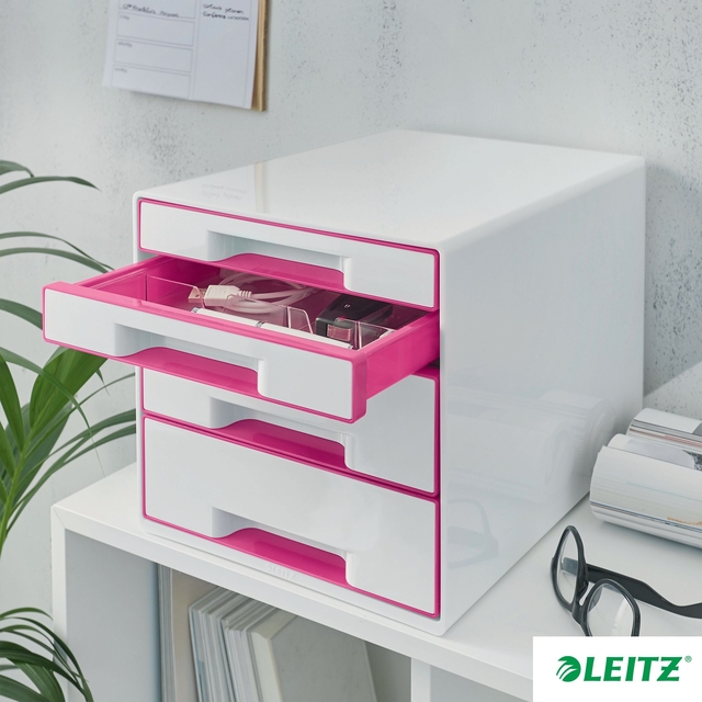 Ladenblok Leitz WOW 4 laden wit/roze
