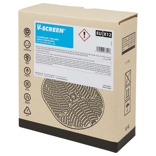 v-screen, blauw mint, skoevezel, zolenpatroon, verpakkingskarton