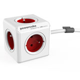 Allocacoc PowerCube Extended, stekkerdoos, 4 sockets type E, 1.5m, wit/rood Allocacoc PowerCube Extended, stekkerdoos, 4 sockets type E, 1.5m, wit/rood