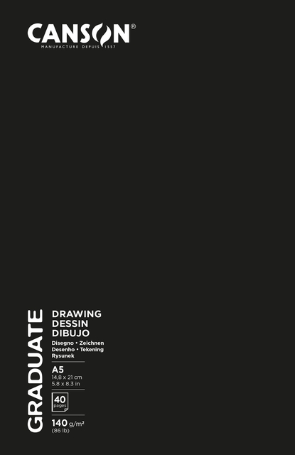 Schetsboek Canson Graduate 20vel 140gr A5 wit