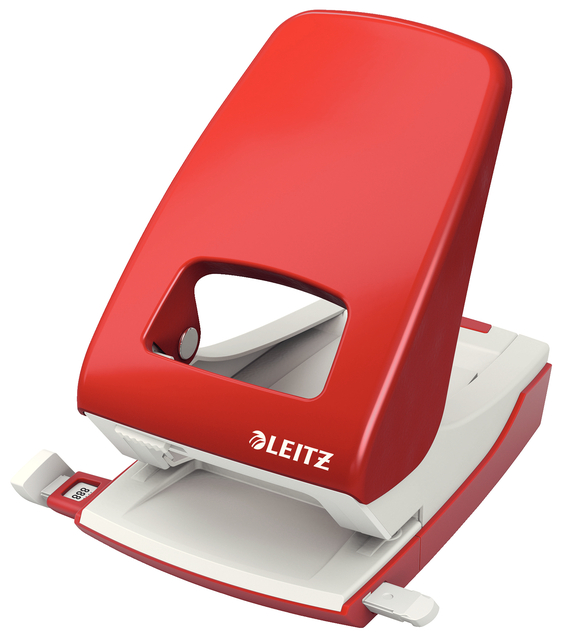 kantoorbenodigdheden, nietjesapparaat, rode kleur, metallic, mini perforator