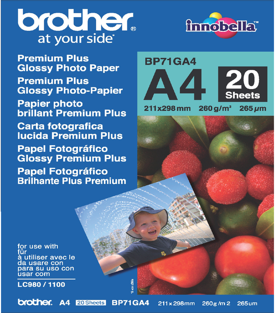 Inkjetpapier Brother Bp-71 A4 glans 260gr 20 vel Inkjetpapier Brother Bp-71 A4 glans 260gr 20 vel
