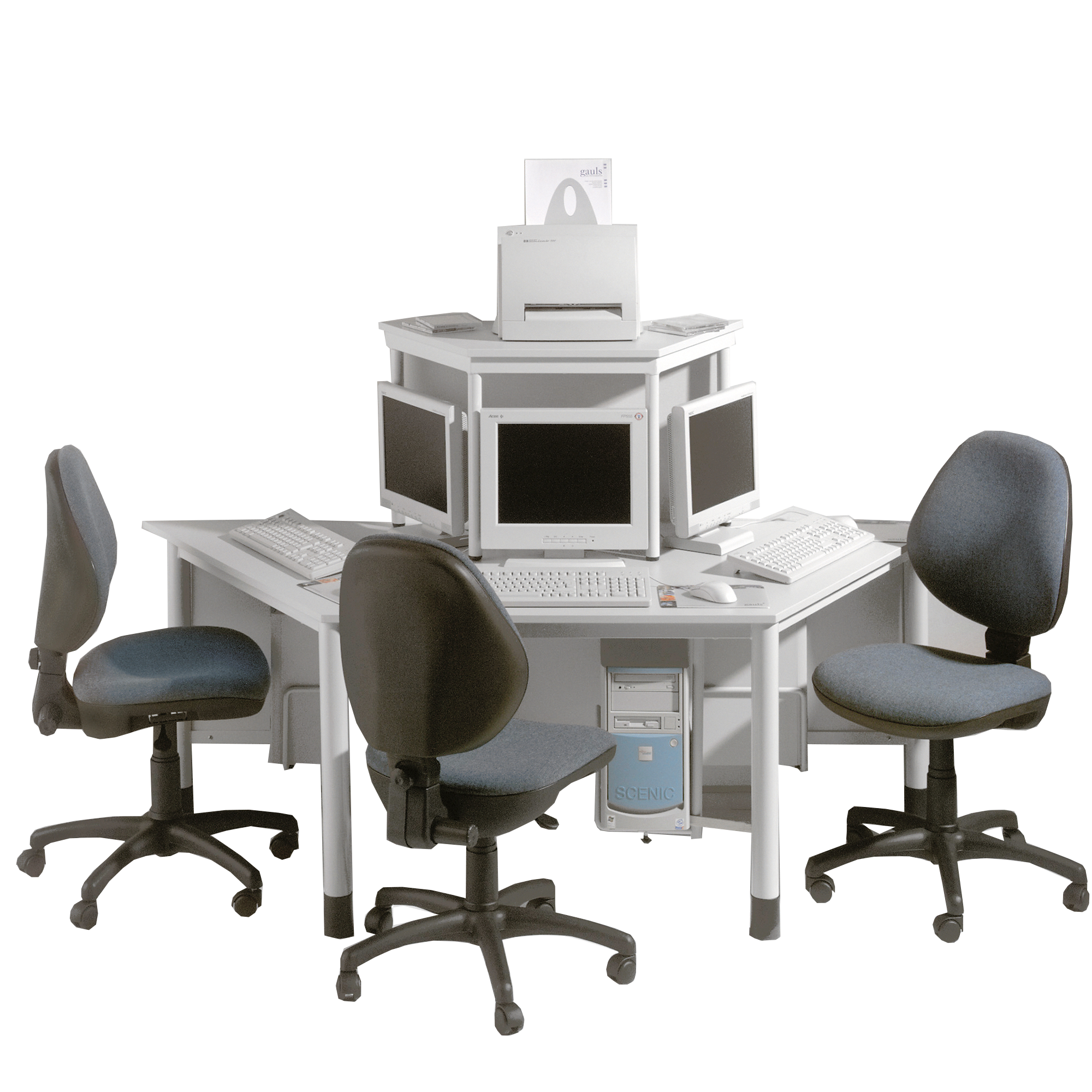 Computereiland met 3 werkplekken - B/H/D: 240x120x72 cm