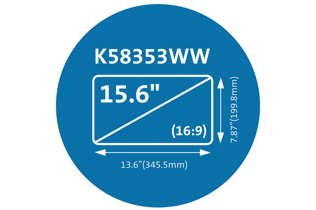 laptopscherm, 15,6 inch, beeldverhouding 16:9, schermbreedte 34,55 cm, schermhoogte 19,98 cm