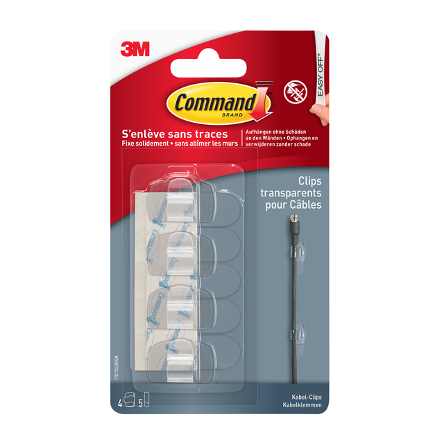 Kabelklem Command rond incl bevestigingsstrips transparant 4 stuks Kabelklem Command rond incl bevestigingsstrips transparant 4 stuks
