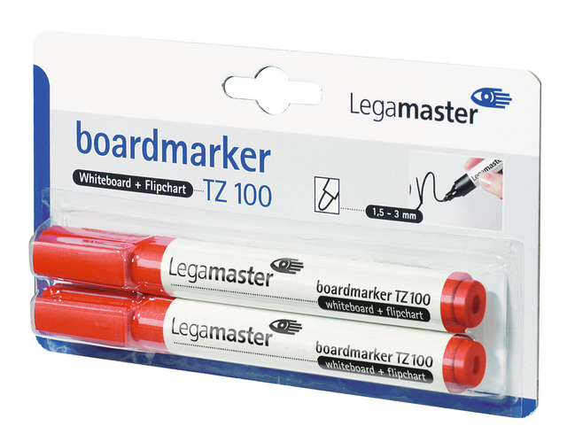 Whiteboardmarker Legamaster TZ 100 rond 1.5-3mm rood blister à 2 stuks Whiteboardmarker Legamaster TZ 100 rond 1.5-3mm rood blister à 2 stuks