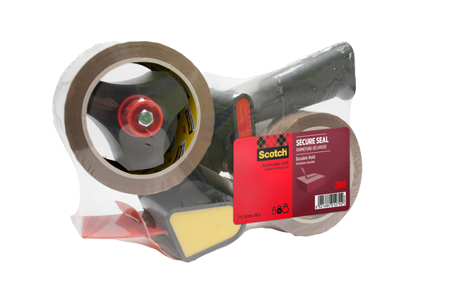Verpakkingstape dispenser Scotch met 2 rollen Secure seal tape 50mmx66m bruin Verpakkingstape dispenser Scotch met 2 rollen Secure seal tape 50mmx66m bruin