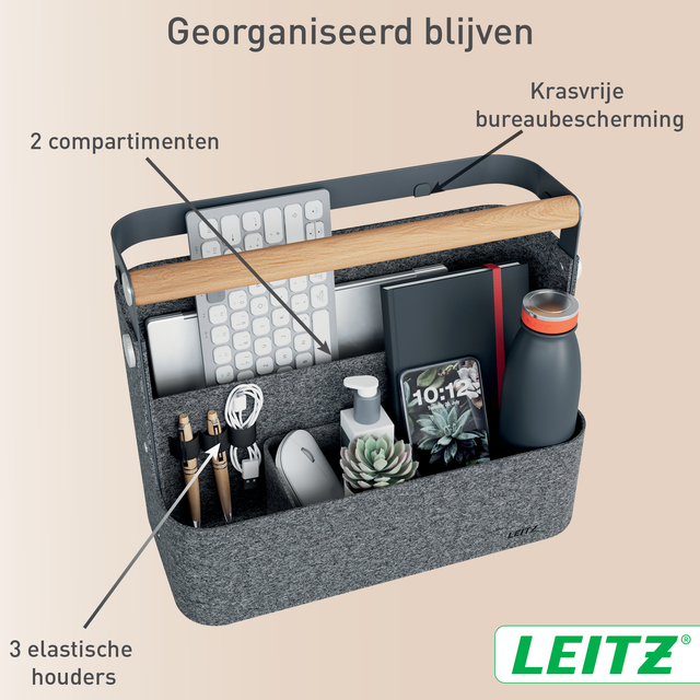 opbergtas, bureauorganisatie, elastische houders, planten, waterfles