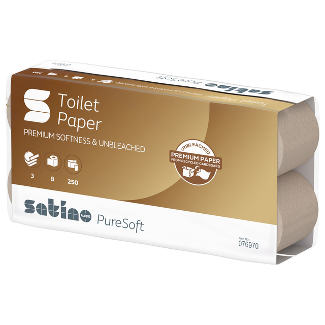 Toiletpapier Satino MT1 PureSoft 3-laags 250 vel naturel 076970 Toiletpapier Satino MT1 PureSoft 3-laags 250 vel naturel 076970