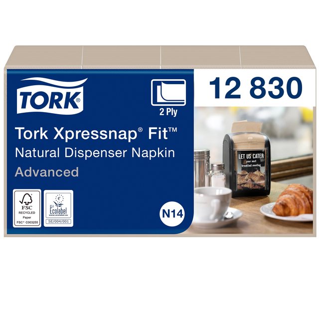 Servet Tork N14 Xpressnap Fit Advanced multifold 2-laags 213x165mm 720 vel naturel 12830 Servet Tork N14 Xpressnap Fit Advanced multifold 2-laags 213x165mm 720 vel naturel 12830