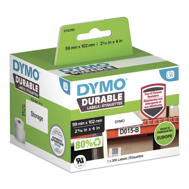 Etiket Dymo LabelWriter industrieel 59x102mm 1 rol á 300 stuks wit Etiket Dymo LabelWriter industrieel 59x102mm 1 rol á 300 stuks wit
