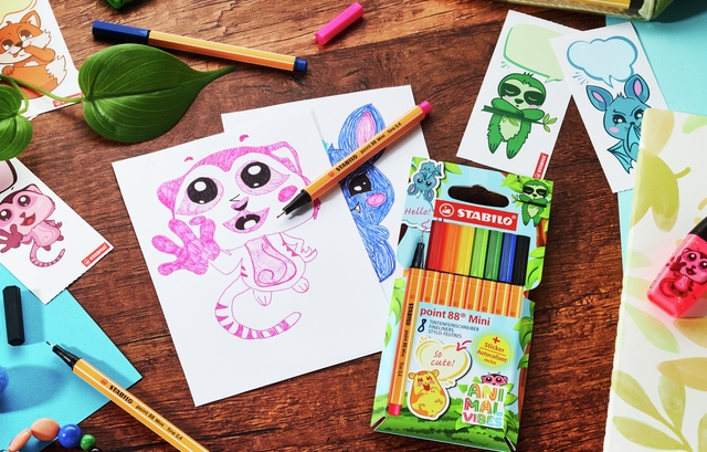 Fineliner STABILO point 88 Animal Vibes mini fijn assorti 8 stuks