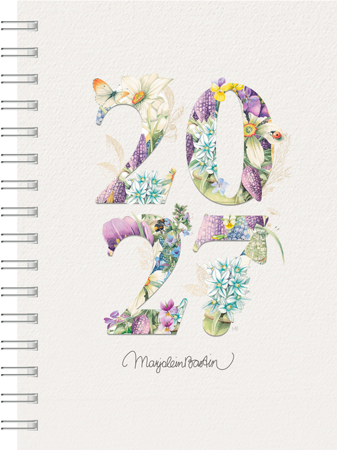 spiral notebook,  fleurige cijfers,  2024-2025,  bloemige collage,  natuur patroon