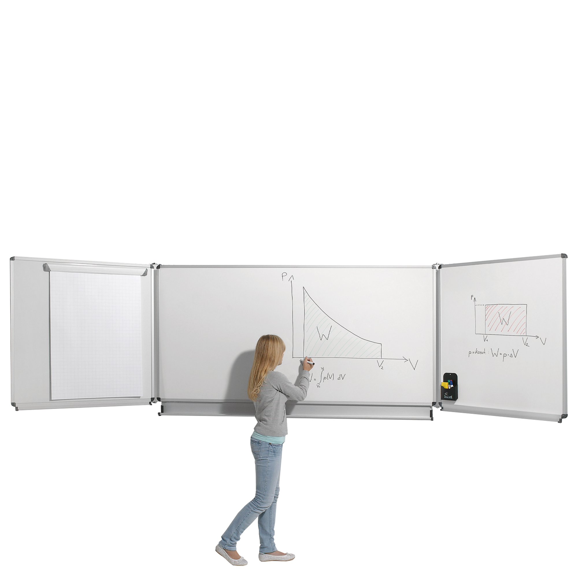 Opvouwbare whiteboardwand van hoogwaardig geëmailleerd staal, serie KLE, wit