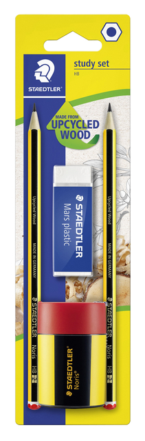 Schrijfset Staedtler inhoud 2 Noris potloden HB en gum en slijper 4 stuks Schrijfset Staedtler inhoud 2 Noris potloden HB en gum en slijper 4 stuks
