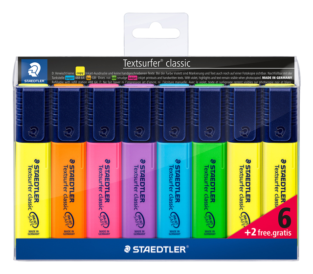 Markeerstift Staedtler 364 Textsurfer set à 6 stuks assorti + 2 geel gratis Markeerstift Staedtler 364 Textsurfer set à 6 stuks assorti + 2 geel gratis