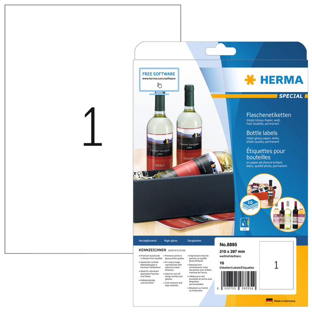 Etiket HERMA 8895 210x297mm A4 10 stuks glossy wit Etiket HERMA 8895 210x297mm A4 10 stuks glossy wit