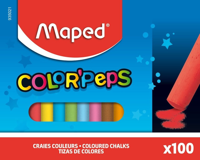 Schoolbordkrijt Maped Color'Peps doos á 100 stuks assorti Schoolbordkrijt Maped Color'Peps doos á 100 stuks assorti