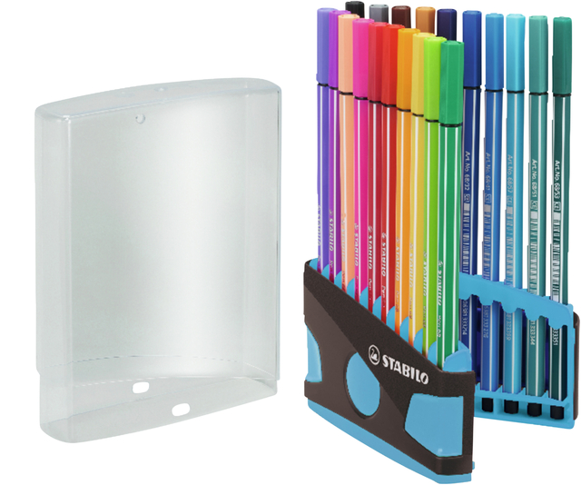 Viltstift  STABILO Pen 68/20 ColorParade in antraciet/turquoise etui medium assorti etui  à 20 stuks