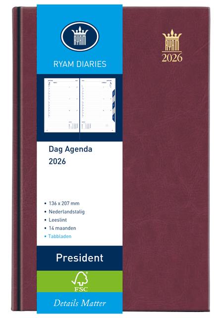 Agenda 2026 Ryam President 1dag/1pagina bordeaux Agenda 2026 Ryam President 1dag/1pagina bordeaux