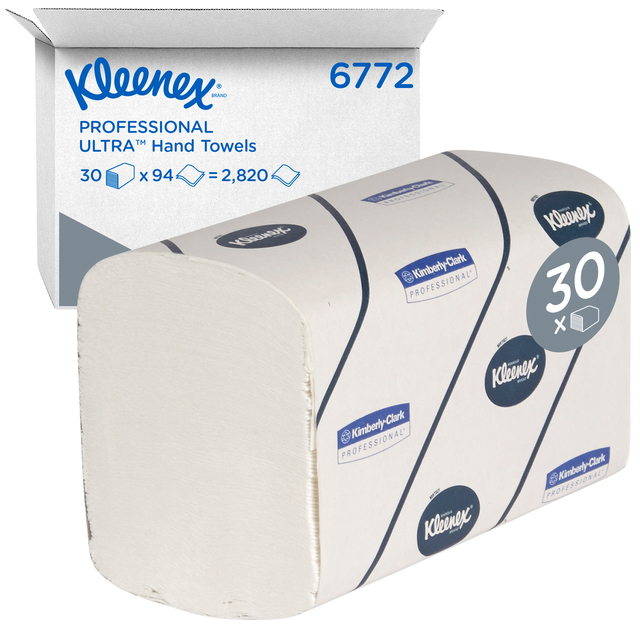Handdoek Kleenex Ultra i-vouw 2-laags 215x415mm 30x94 vel wit 6772 Handdoek Kleenex Ultra i-vouw 2-laags 215x415mm 30x94 vel wit 6772