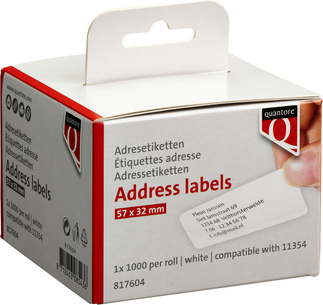 Labeletiket Quantore 11354 57mmx32mm adres wit 1000 stuks