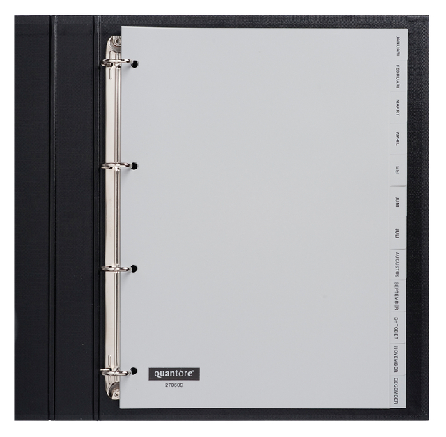 Tabbladen Quantore 4-gaats 12-delig met maanden grijs PP Tabbladen Quantore 4-gaats 12-delig met maanden grijs PP