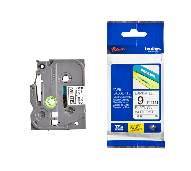Labeltape Brother P-touch TZe-221 standaard 9mm zwart op wit Labeltape Brother P-touch TZe-221 standaard 9mm zwart op wit