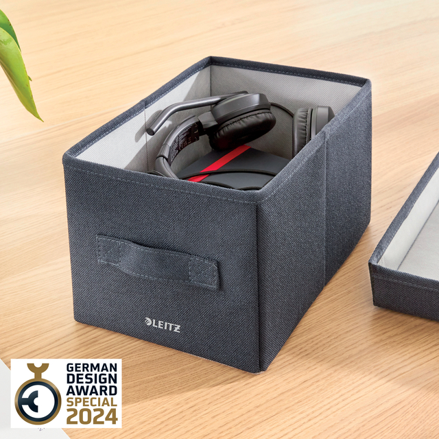 Opbergdoos Leitz gestoffeerd met deksel 190x160x285mm grijs 2 st