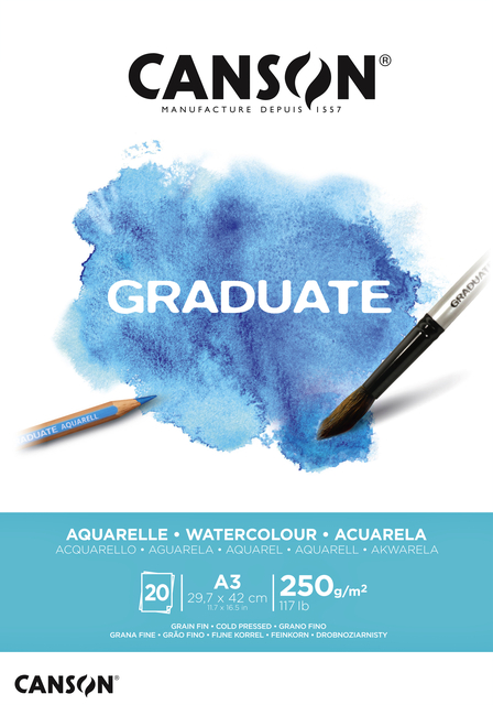 Aquarelpapier Canson Graduate Watercolour 20vel 250gr A3 natuurlijk wit Aquarelpapier Canson Graduate Watercolour 20vel 250gr A3 natuurlijk wit