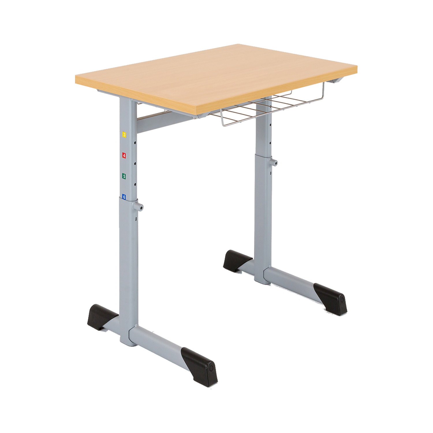 In hoogte verstelbare 1-persoons leerling, melamine tafelblad met ABS rand