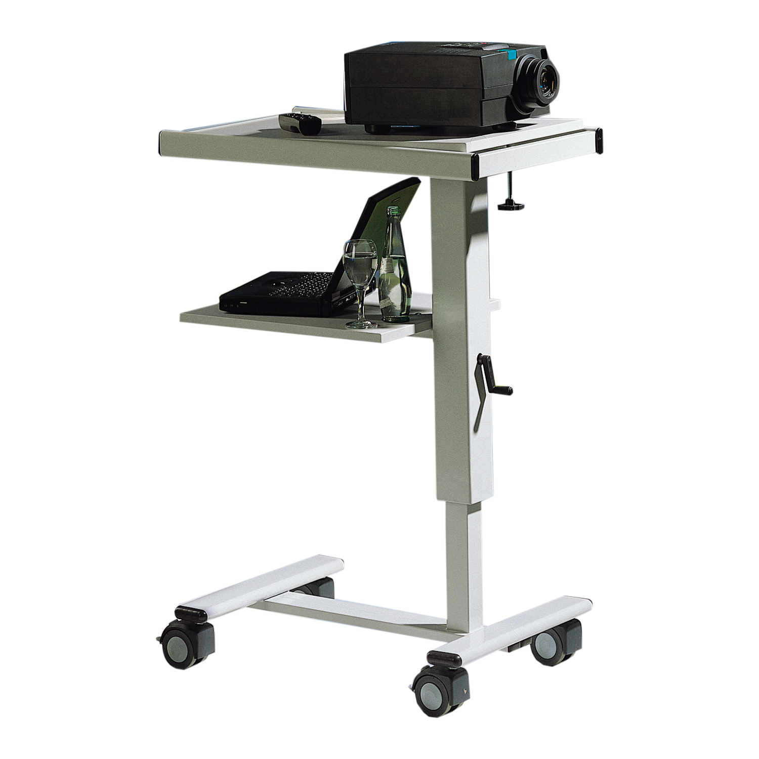 In hoogte verstelbare LCD-projectorwagen met elektrische aansluiting In hoogte verstelbare LCD-projectorwagen met elektrische aansluiting