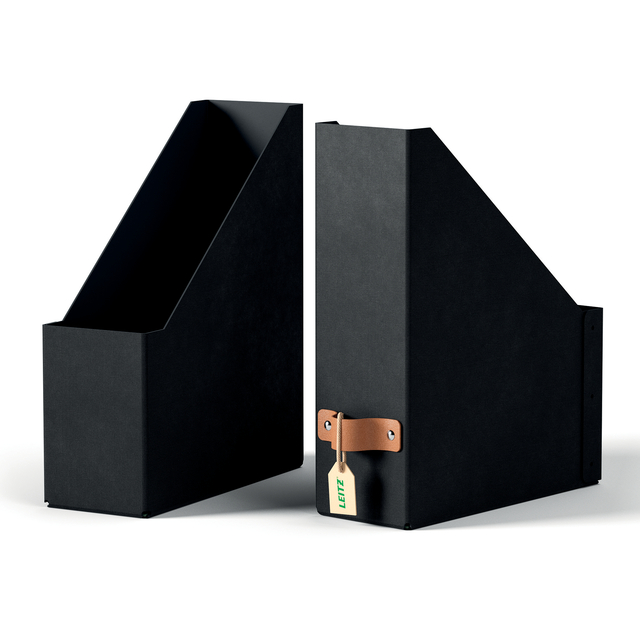 magazinehouder, brievenhouder, stijf karton, zwarte kleur, label/slot sluiting