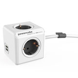 Allocacoc PowerCube Extended, stekkerdoos met USB poorten, 4 sockets, 1.5m, wit/grijs Allocacoc PowerCube Extended, stekkerdoos met USB poorten, 4 sockets, 1.5m, wit/grijs