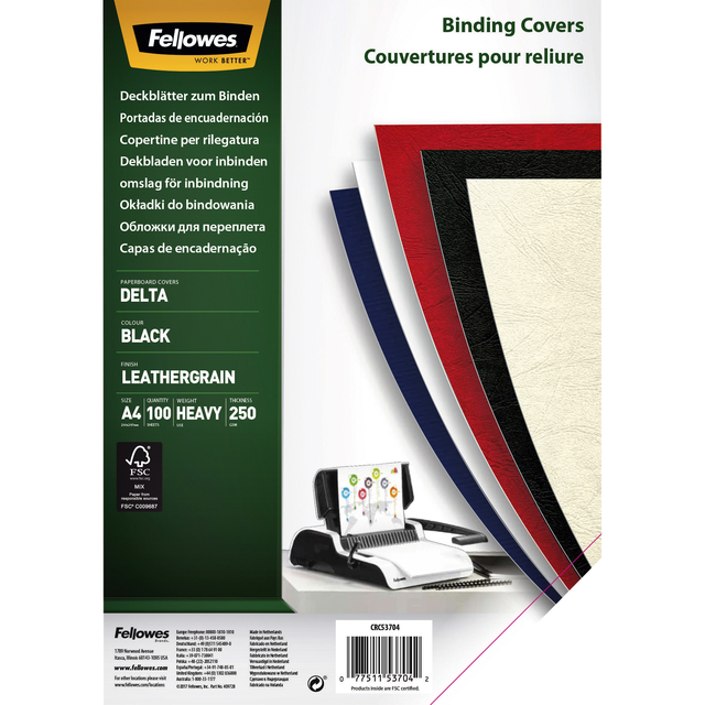 Voorblad Fellowes A4 lederlook zwart 100 stuks Voorblad Fellowes A4 lederlook zwart 100 stuks