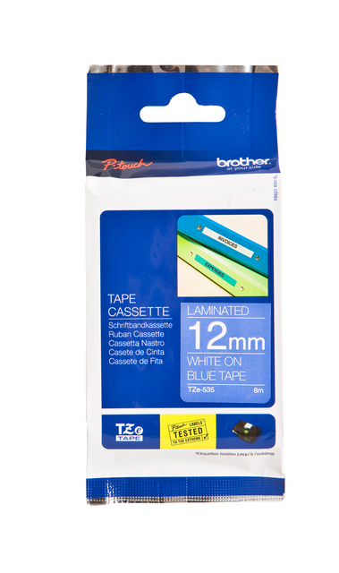Labeltape Brother P-touch TZe-535 standaard 12mm wit op blauw