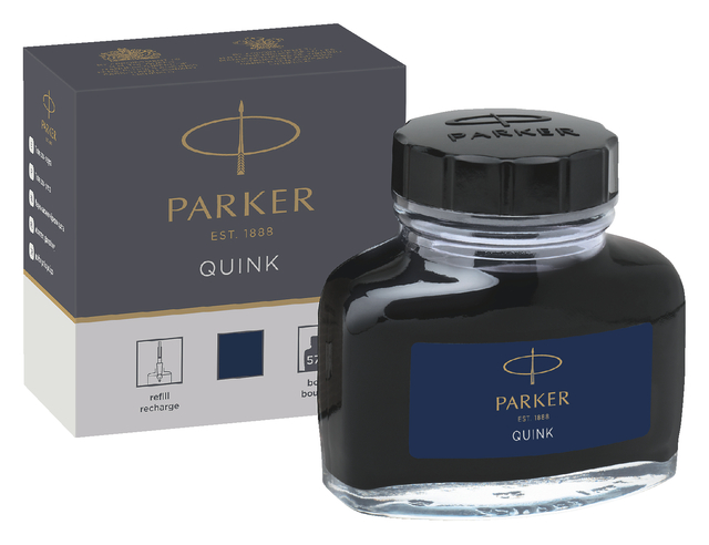Vulpeninkt Parker Quink permanent 57ml blauw/zwart Vulpeninkt Parker Quink permanent 57ml blauw/zwart