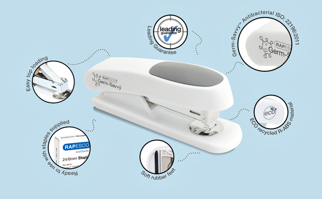 Nietmachine Rapesco Germ-Savvy Less Effort Eco Sting Ray antibacterieel wit