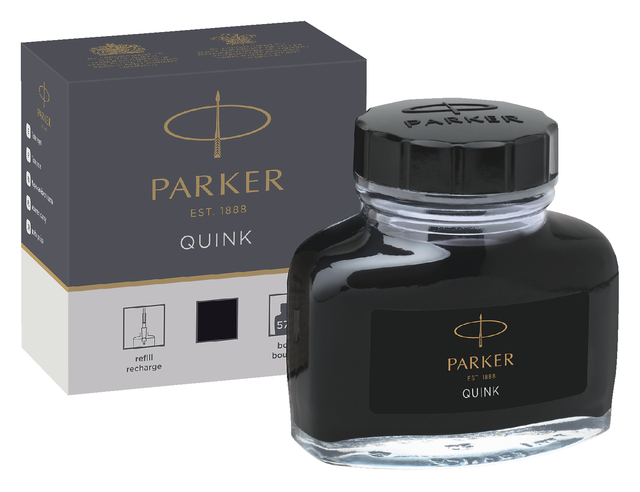 Vulpeninkt Parker Quink permanent 57ml zwart Vulpeninkt Parker Quink permanent 57ml zwart