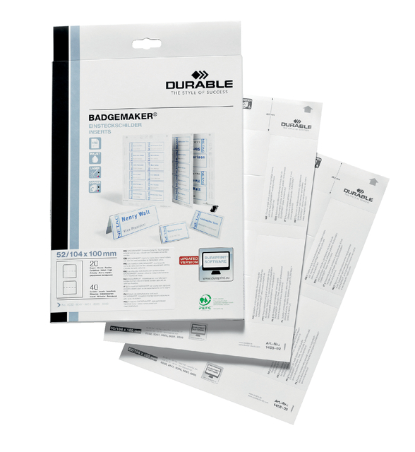 Badgekaart Durable 1420 bedrukbaar A6 80 stuks Badgekaart Durable 1420 bedrukbaar A6 80 stuks