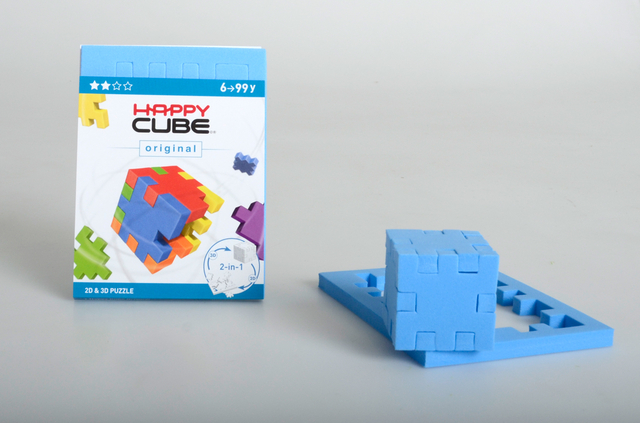 kubus-puzzel, bouwblok, 2D-3D-puzzel, blauw, set-14-delig