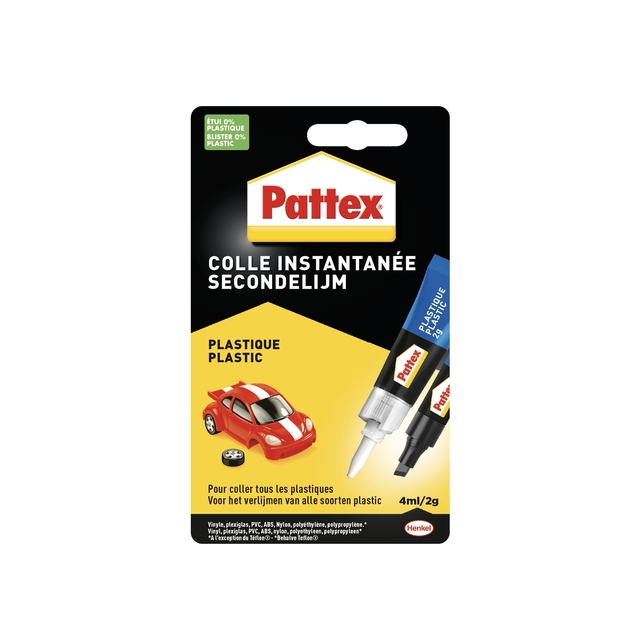 Secondenlijm Pattex all plastic tube 2 gram op blister Secondenlijm Pattex all plastic tube 2 gram op blister